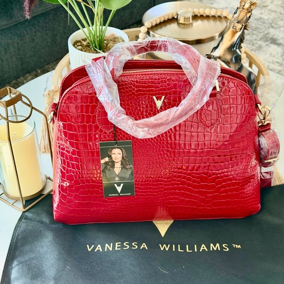 Vanessa Williams Handbags - VANESSA WILLIAMS Lush Round Red Crocodile Satchel